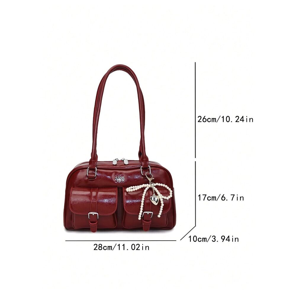 8690 PU Leather Shoulder Bag Top Handle Y2k Handbag Purse Boston Bowler Bag - Picture 6 of 6